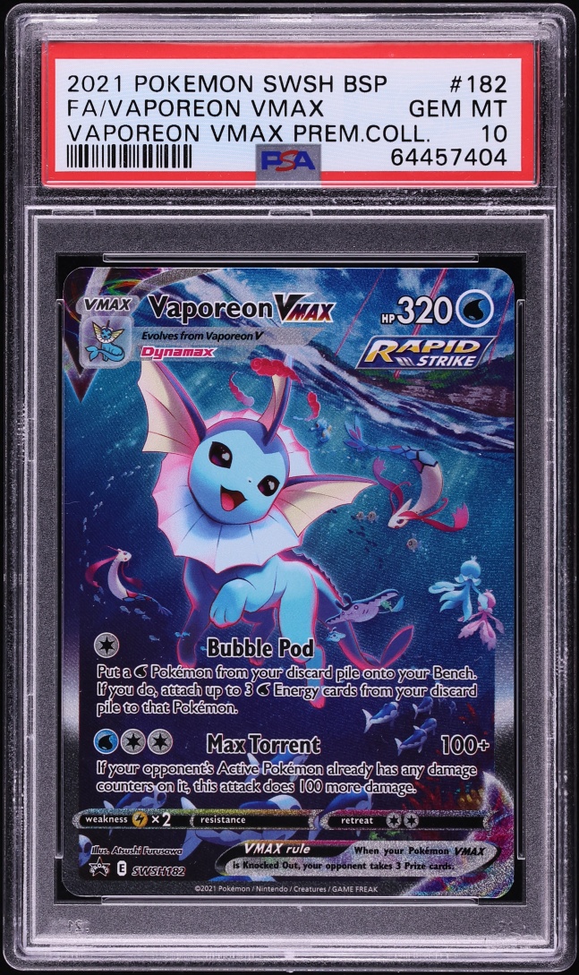 2021 Pokemon Sword & Shield Promo Premium Full Art Vaporeon VMAX #SWSH182 PSA 10 GEM MINT