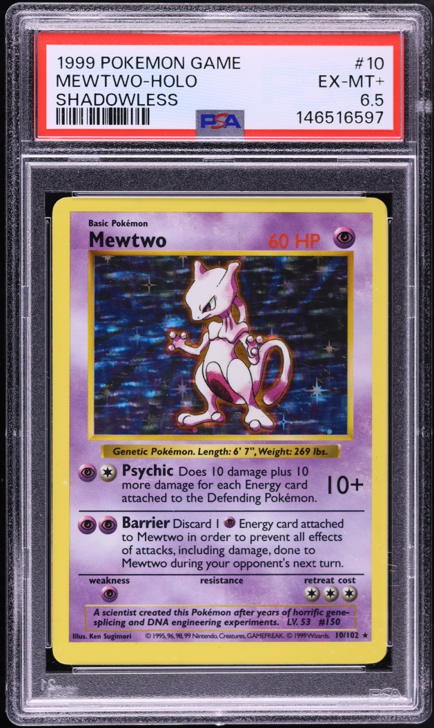 1999 Pokemon Base Set Shadowless Holo Mewtwo #10 PSA 6.5 EXMT+