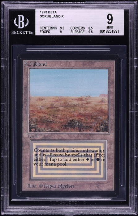 1993 Magic The Gathering MTG Alpha Dual Land Scrubland BGS