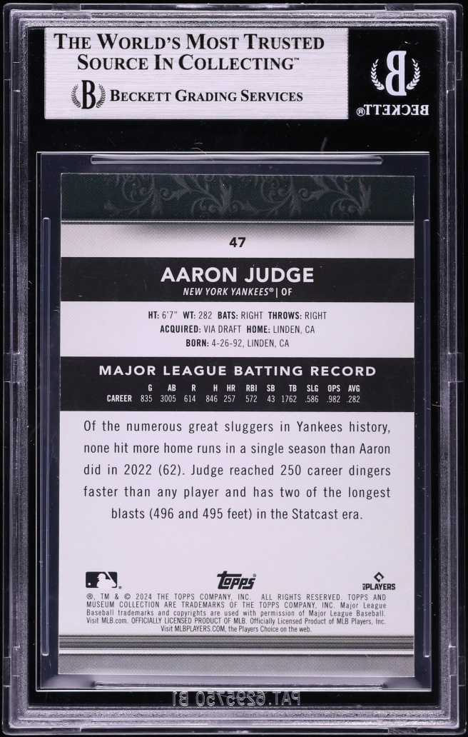 2024 Topps Museum Collection Gold Aaron Judge /199 #47 BGS 8.5 NM-MT+