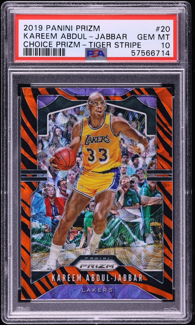2019 Panini Prizm Choice Tiger Stripe Kareem Abdul-Jabbar #20 PSA 10 GEM MINT