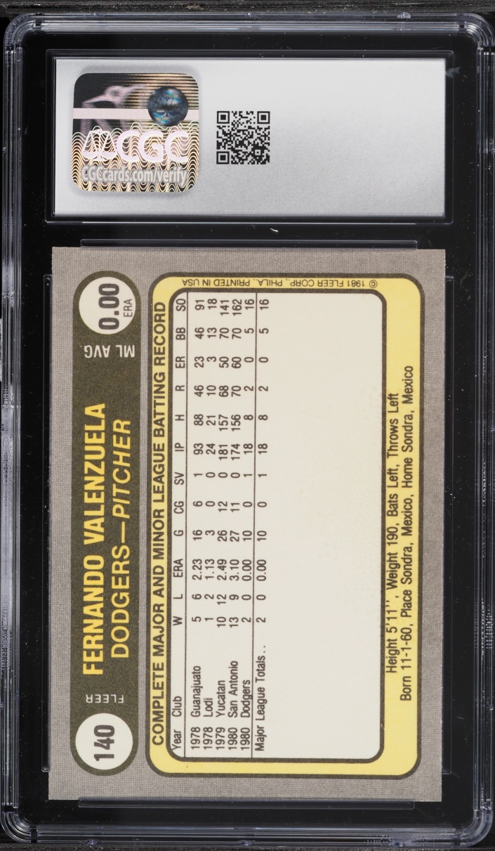 1981 Fleer Fernando Valenzuela ROOKIE #140 CGC 8 NM-MT