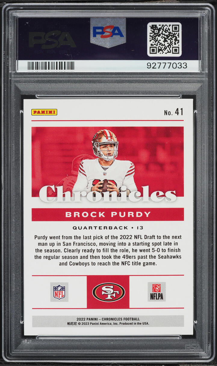 2022 Panini Chronicles Holo Teal Brock Purdy ROOKIE #41 PSA 10 GEM MINT