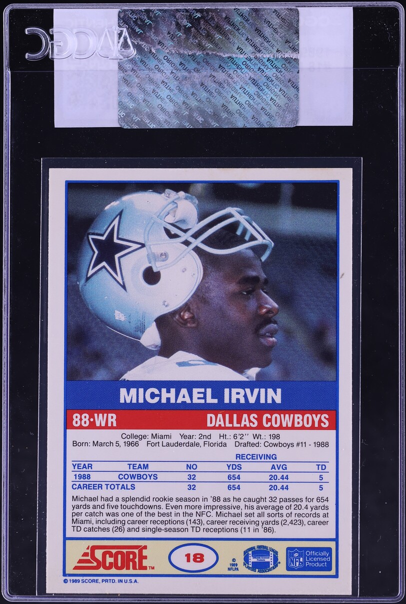 1989 Score Football Michael Irvin ROOKIE #18 CGC AUTH