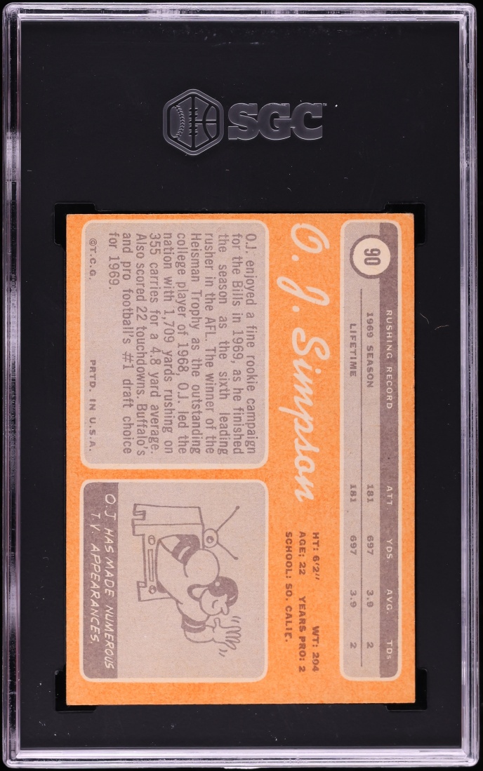 1970 Topps Football O.J. Simpson ROOKIE #90 SGC 2 GD