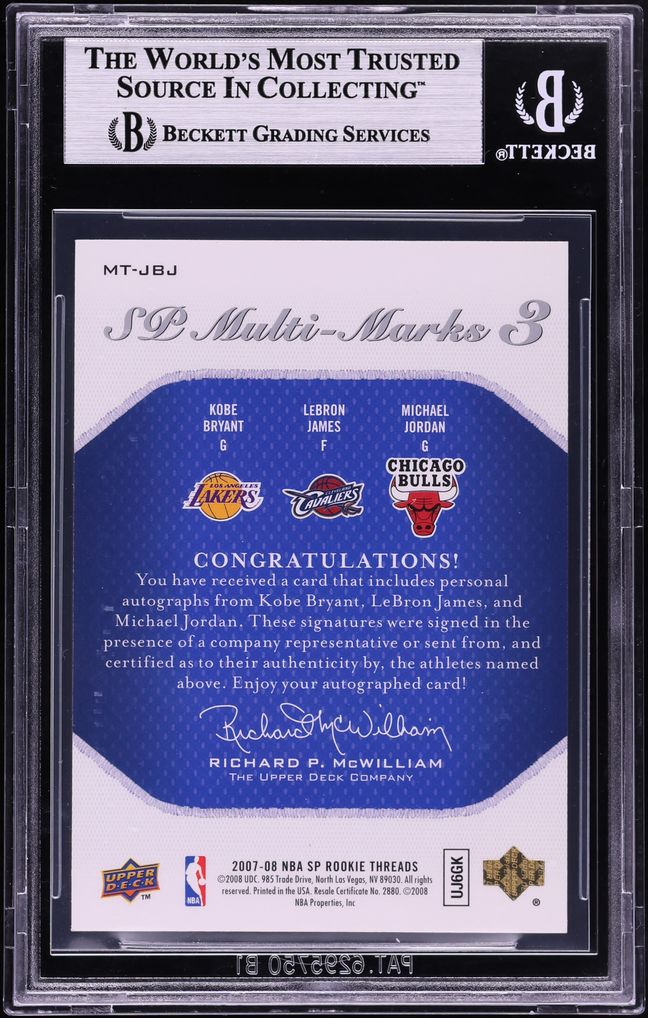 2007 SP Rookie Threads Kobe Bryant LeBron James & Michael Jordan AUTO 6/25 #JBJ BGS 9 MINT