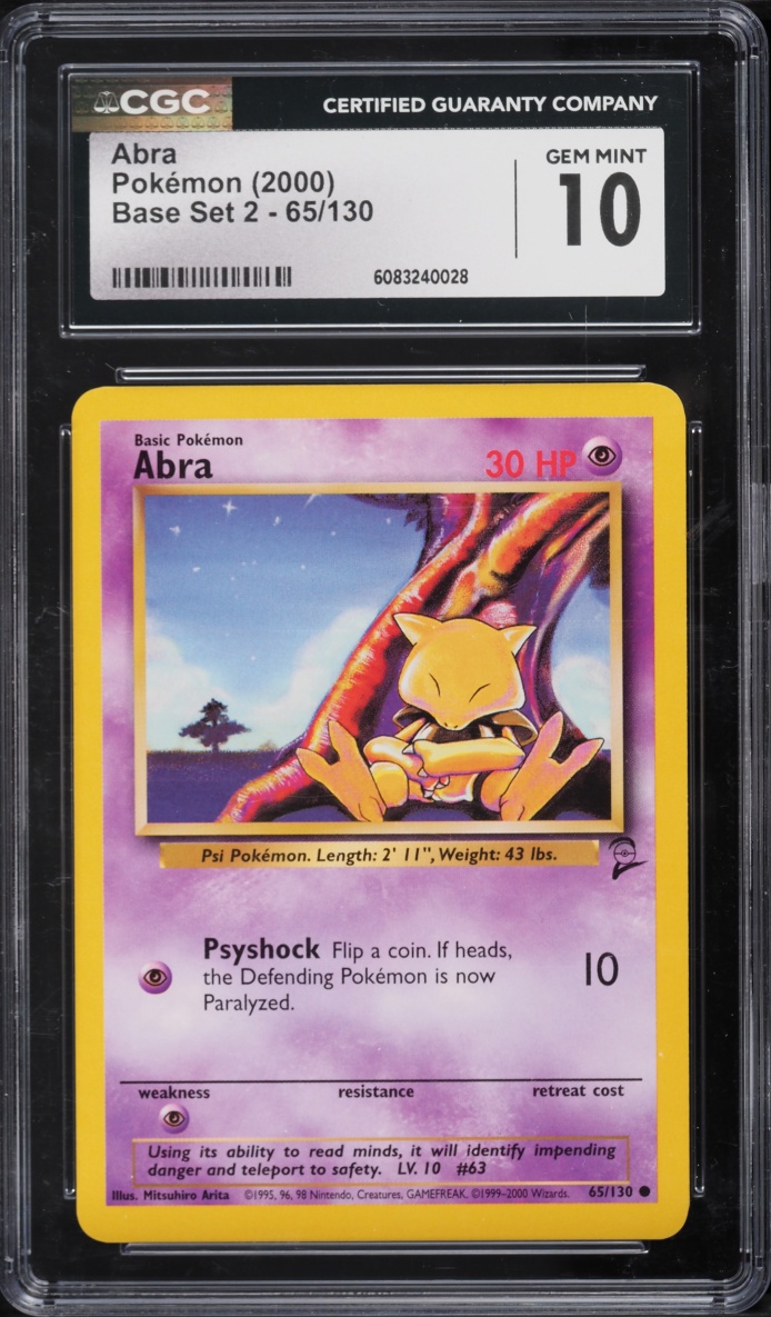 2000 Pokemon Base Set 2 Abra #65 CGC 10 GEM MINT