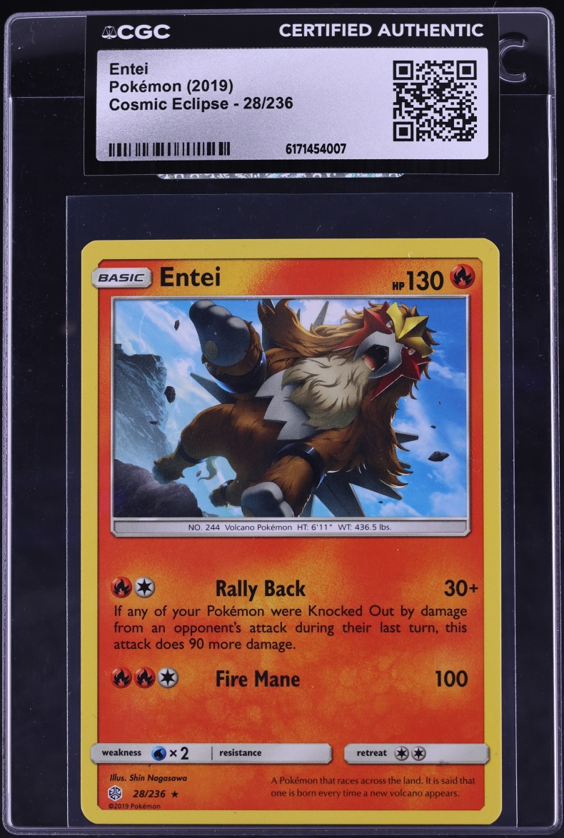 2019 Pokemon Sun & Moon Cosmic Eclipse Entei #28 CGC AUTH