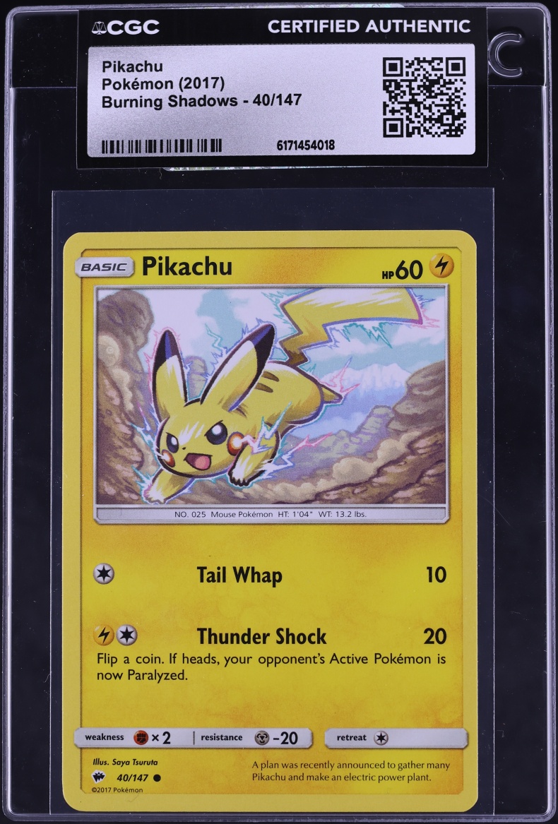 2017 Pokemon Sun & Moon Burning Shadows Pikachu #40 CGC AUTH