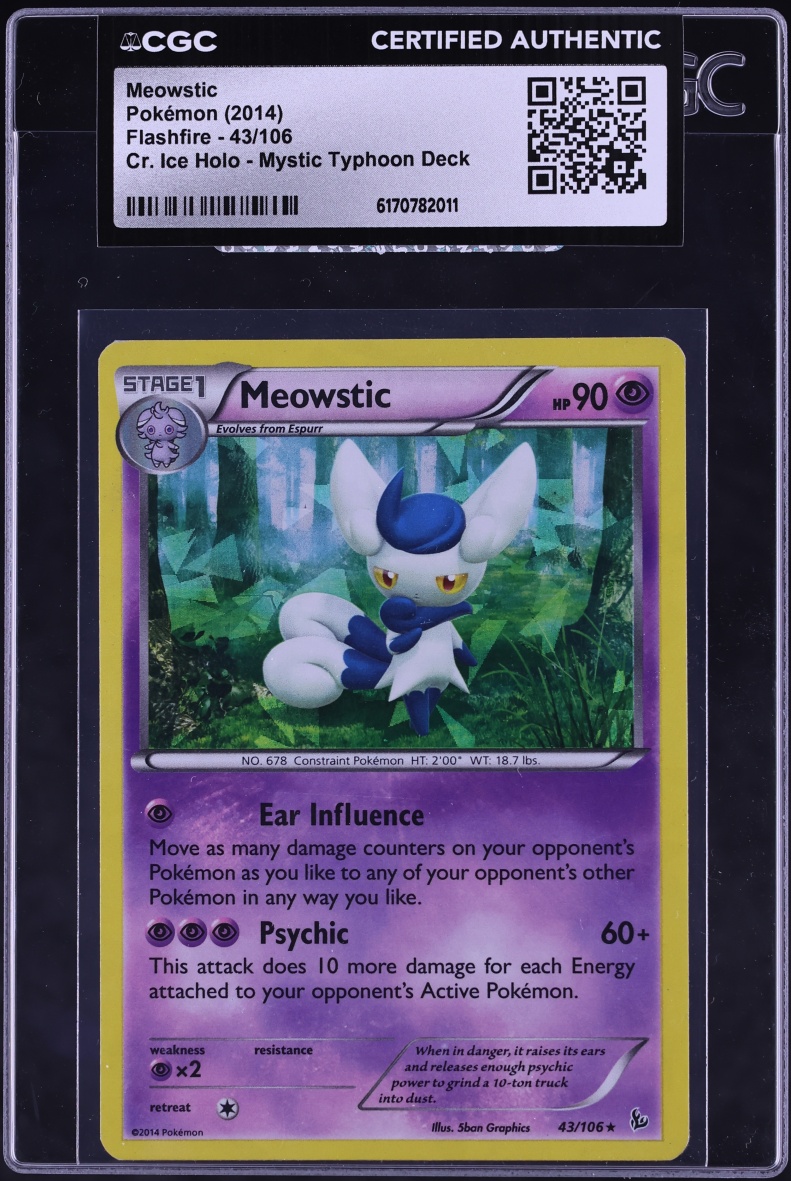 2014 Pokemon XY Flashfire Mystic Typhoon Deck Cracked Ice Holo Meowstic #43 CGC AUTH