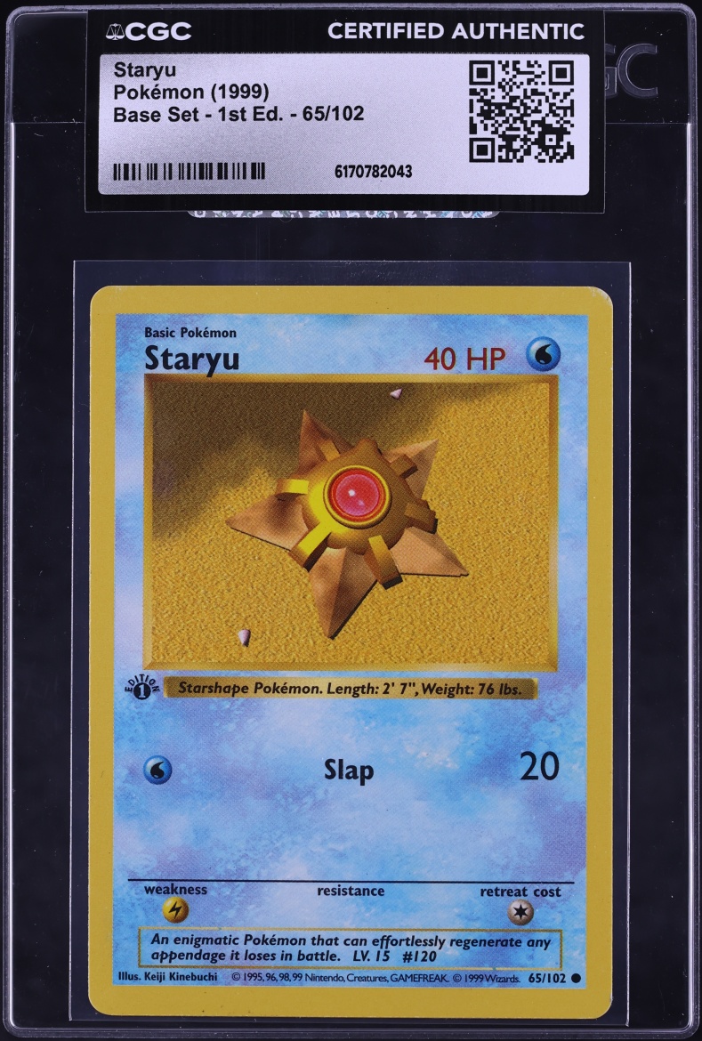1999 Pokemon Base Set Shadowless 1st Edition Staryu #65 CGC AUTH