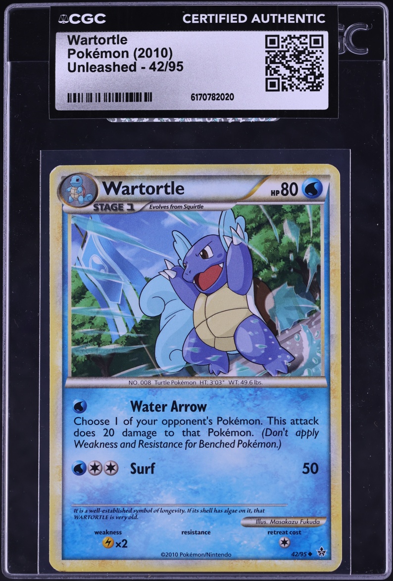 2010 Pokemon HeartGold & SoulSilver Unleashed Wartortle #42 CGC AUTH