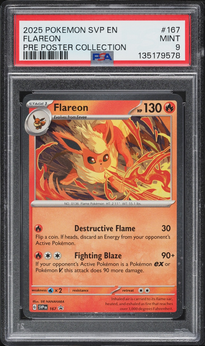 2025 Pokemon Scarlet & Violet Promo Prismatic Evolution Poster Collection Flareon #167 PSA 9