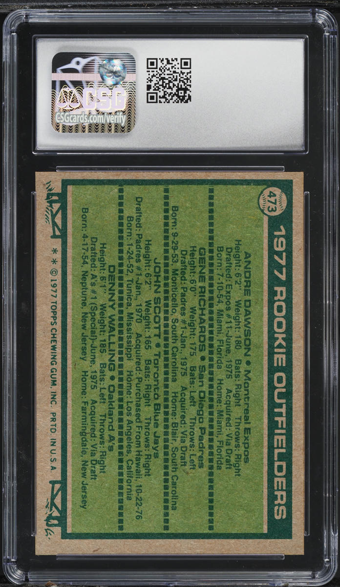 1977 Topps Rookie Outfielders #473 CSG 7.5 NRMT+