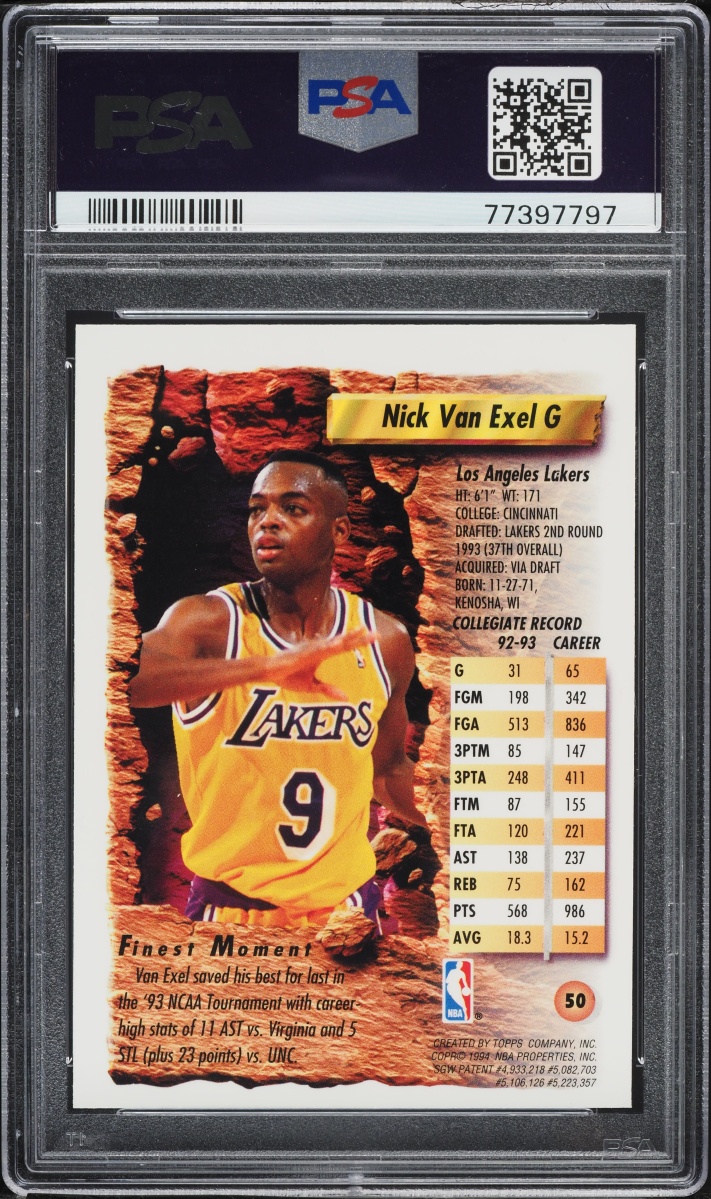 1993 Finest Refractor Nick Van Exel ROOKIE #50 PSA 8 NM-MT