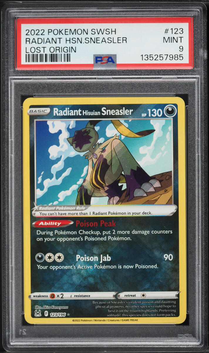 2022 Pokemon Sword & Shield Lost Origin Holo Radiant Hisuian Sneasler #123 PSA 9 MINT