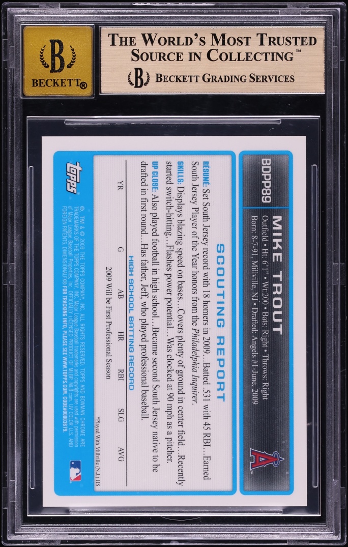 2009 Bowman Chrome Draft Mike Trout PROSPECT AUTO #BDPP89 BGS 9.5 GEM MINT