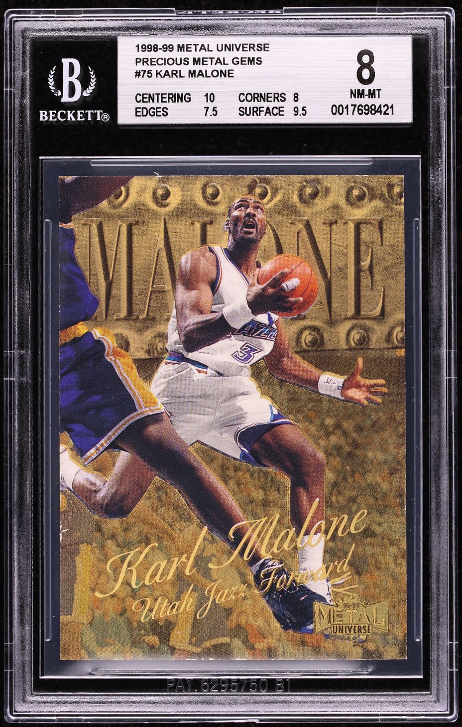 1998 Metal Universe Precious Metal Gems PMG Karl Malone /50 #75 BGS 8 NM-MT