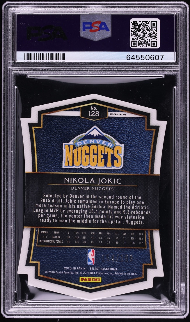 2015 Select Light Blue Prizm Die-Cut Nikola Jokic ROOKIE /199 #128 PSA 10 GEM MINT