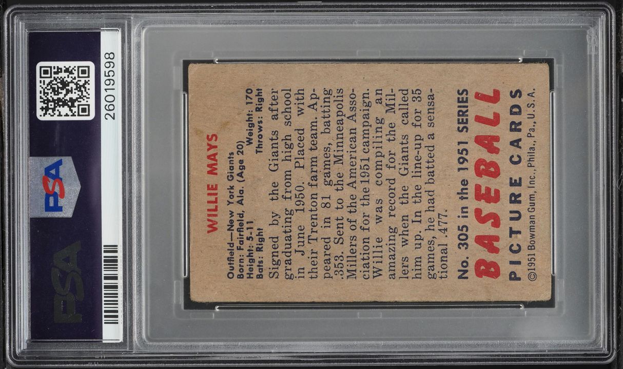 1951 Bowman Willie Mays ROOKIE #305 PSA 3 VG