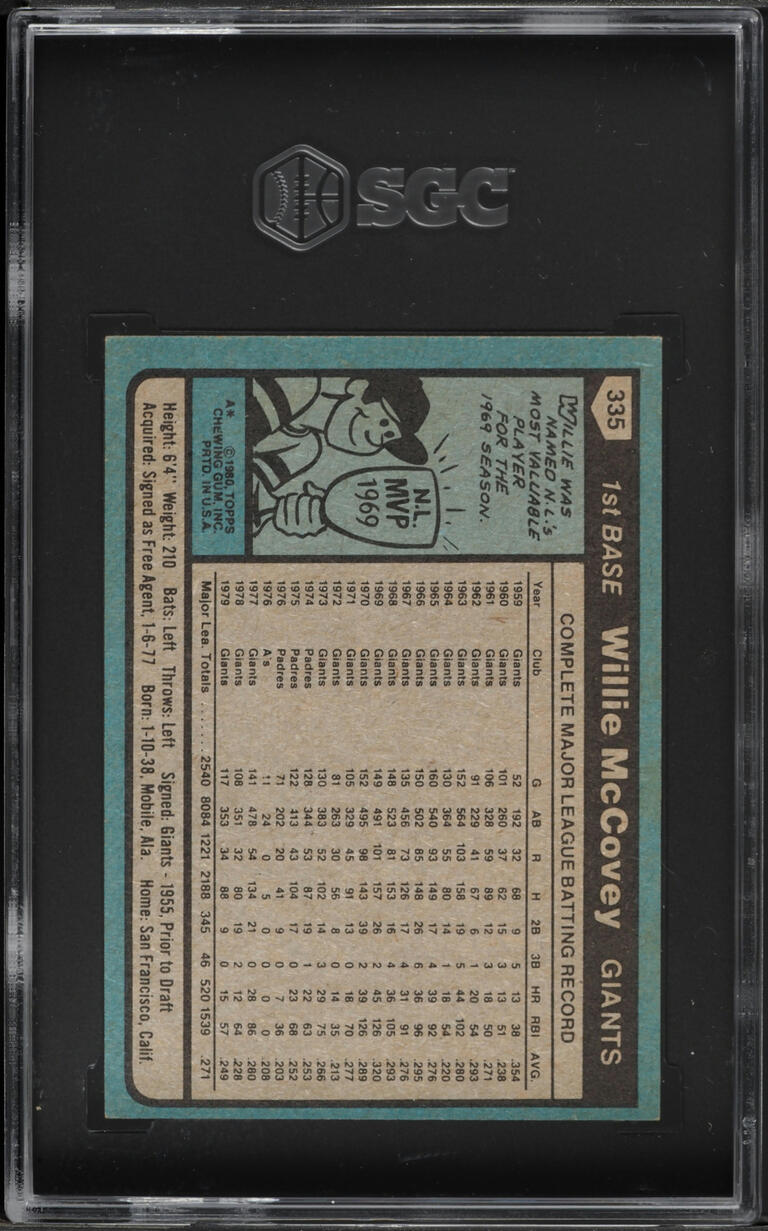 1980 Topps Willie McCovey #335 SGC 7.5 NRMT+