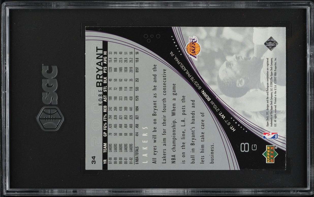 2002 SPx Basketball Kobe Bryant #34 SGC 9.5 MINT+