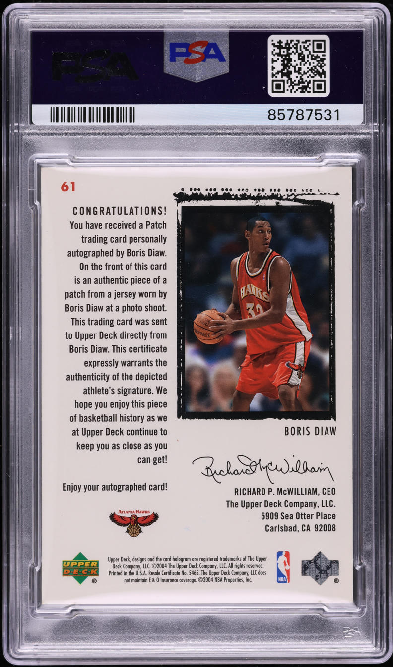 2003 Exquisite Collection Boris Diaw ROOKIE PATCH AUTO /225 #61 PSA 9 MINT