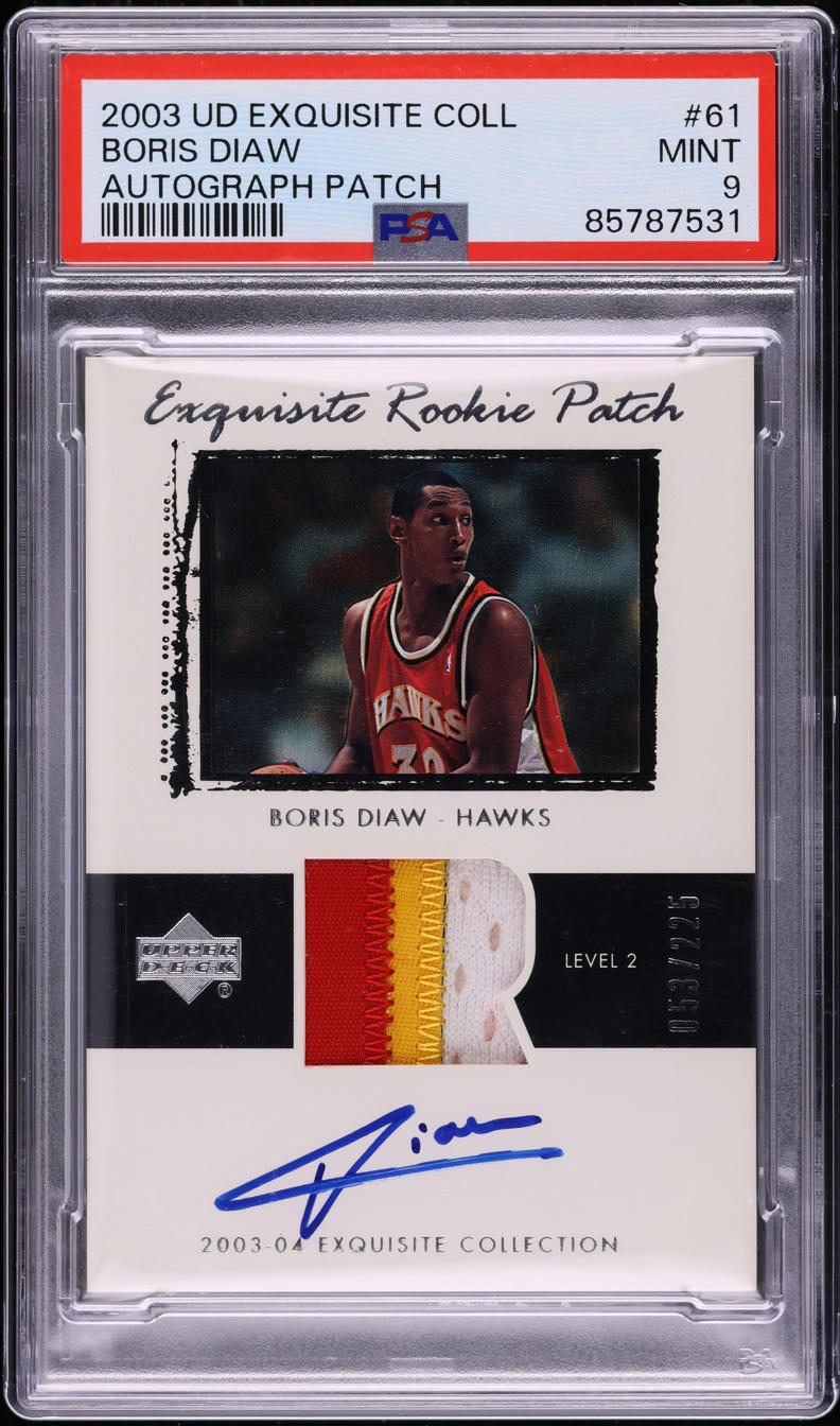 2003 Exquisite Collection Boris Diaw ROOKIE PATCH AUTO /225 #61 PSA 9 MINT