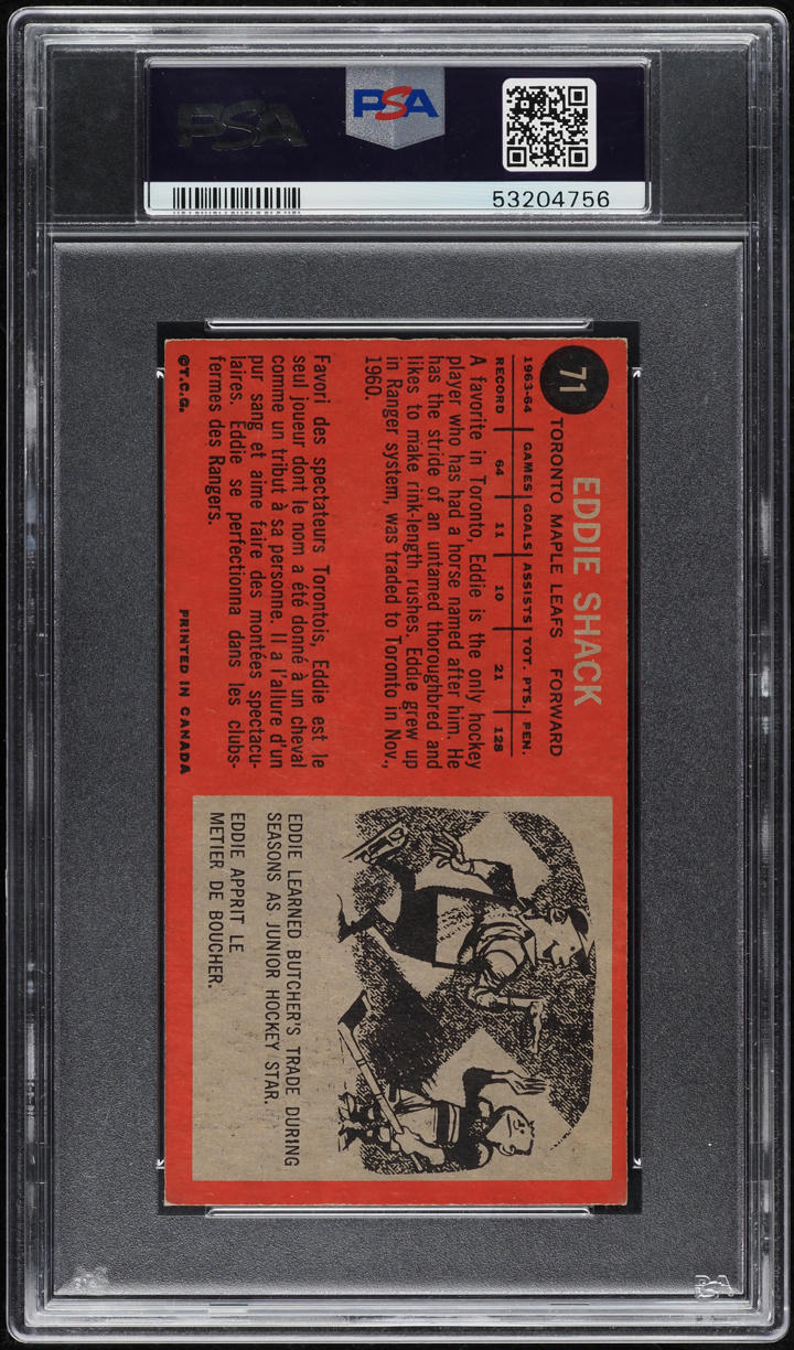 1964 Topps Hockey Eddie Shack #71 PSA 7 NRMT