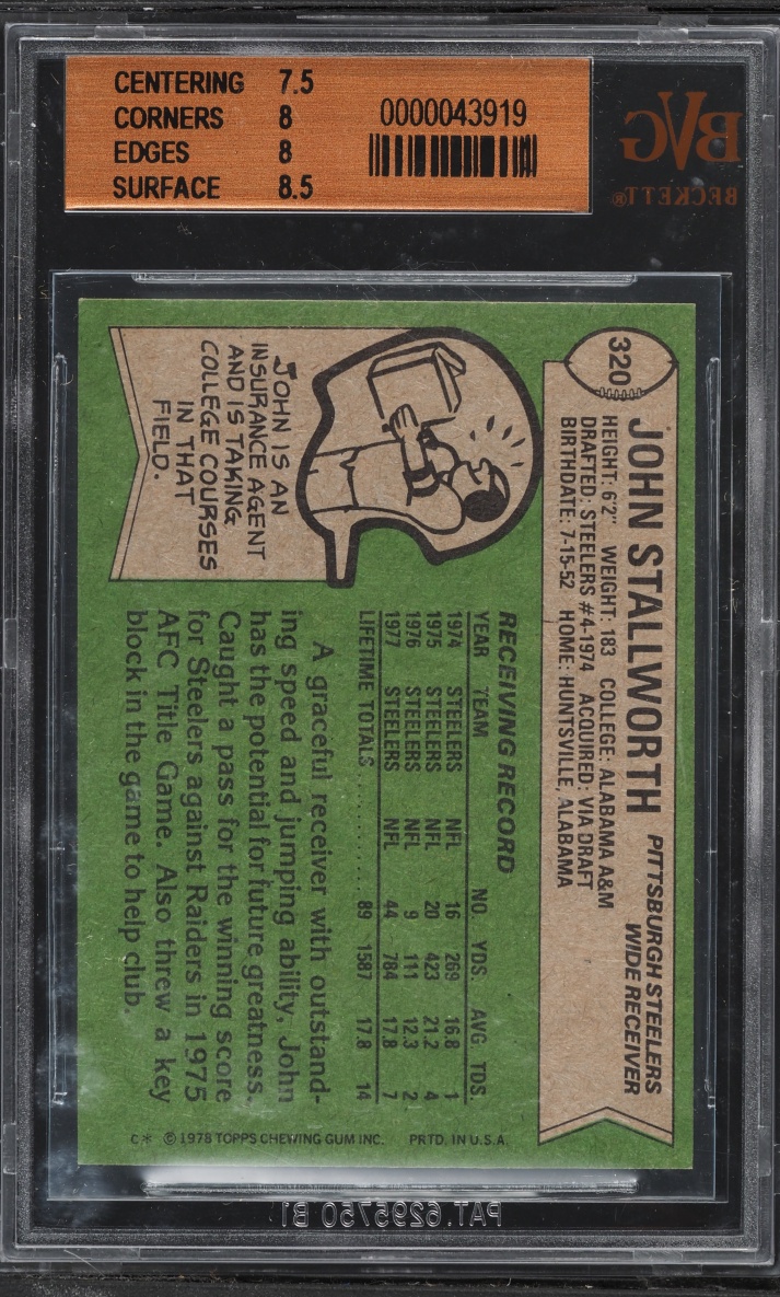 1978 Topps Football John Stallworth ROOKIE #320 BVG 8 NM-MT
