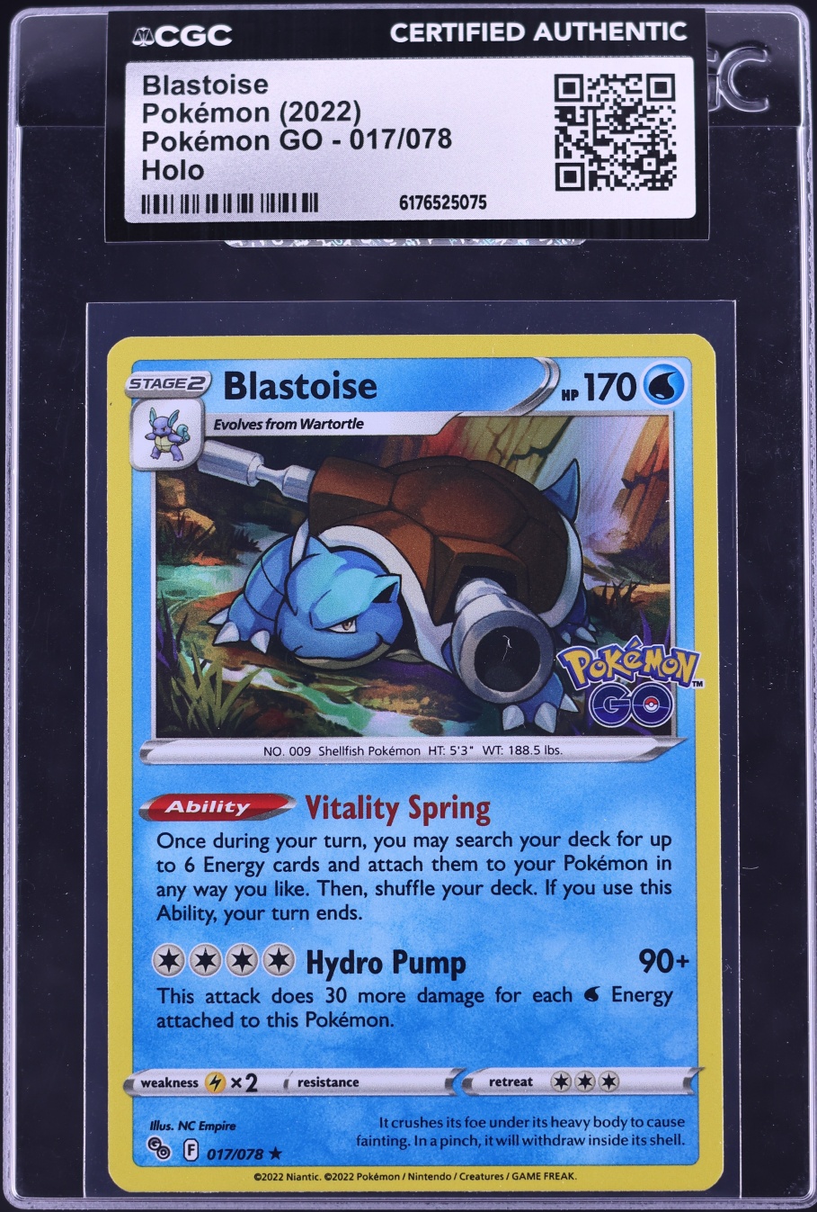 2022 Pokemon Sword & Shield Pokemon GO Holo Blastoise #17 CGC AUTH