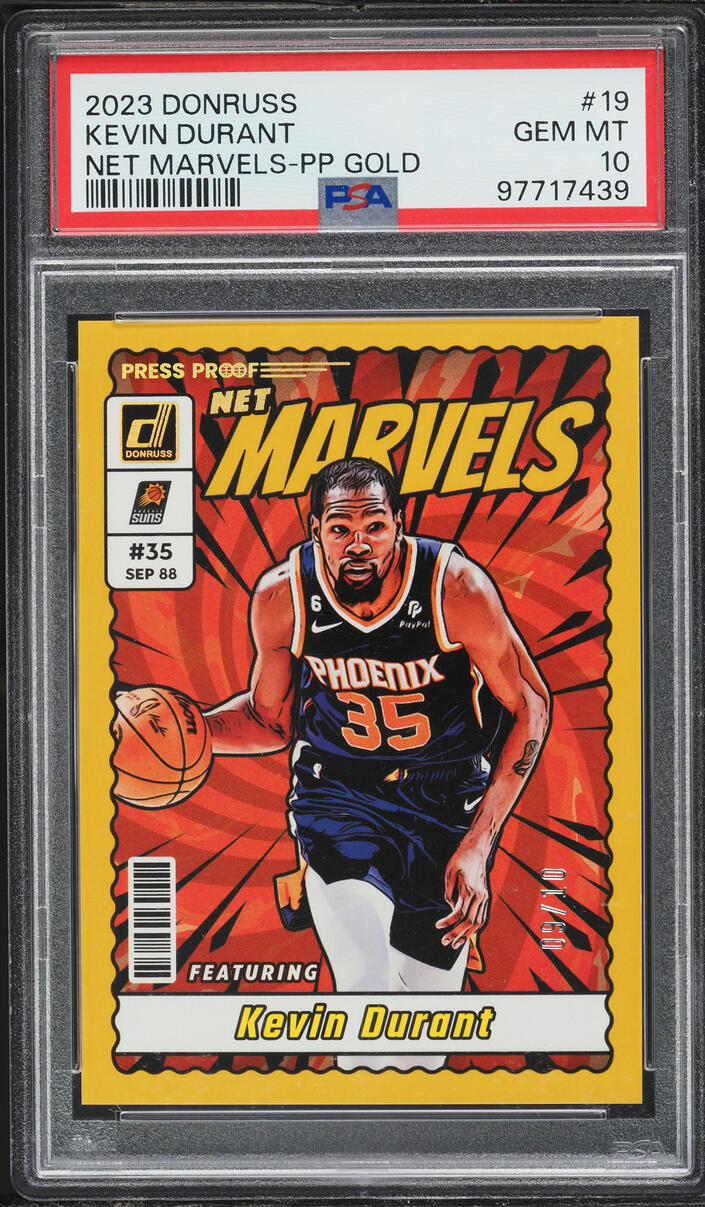 2023 Donruss Net Marvels Press Proof Gold Kevin Durant /10 #19 PSA 10 GEM MINT - Photo 1