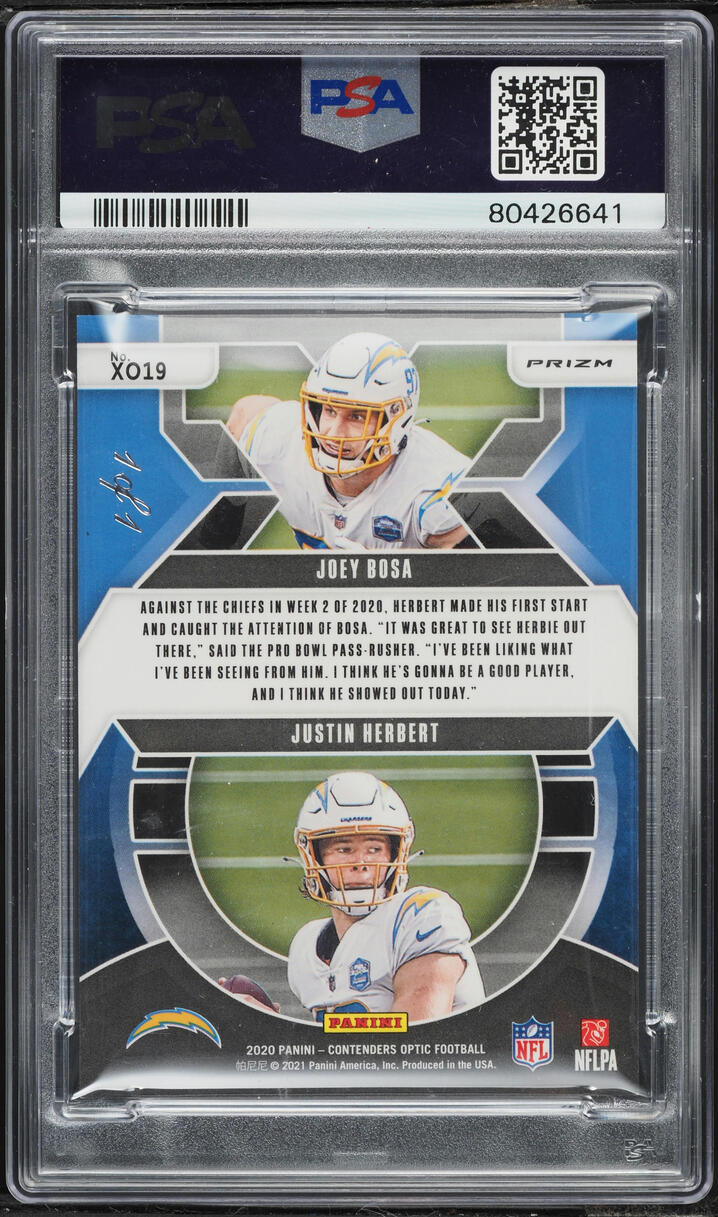 2020 Panini Contenders Optic X'S And O'S Gold Vinyl Joey Bosa Justin Herbert ROOKIE 1/1 PSA 9 - Photo 2