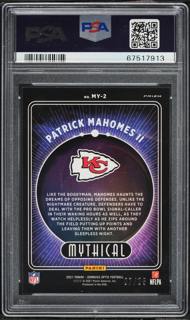 2021 Donruss Optic Mythical Black Pandora Patrick Mahomes II /25 #MY-2 PSA 10 GEM MINT - Photo 2