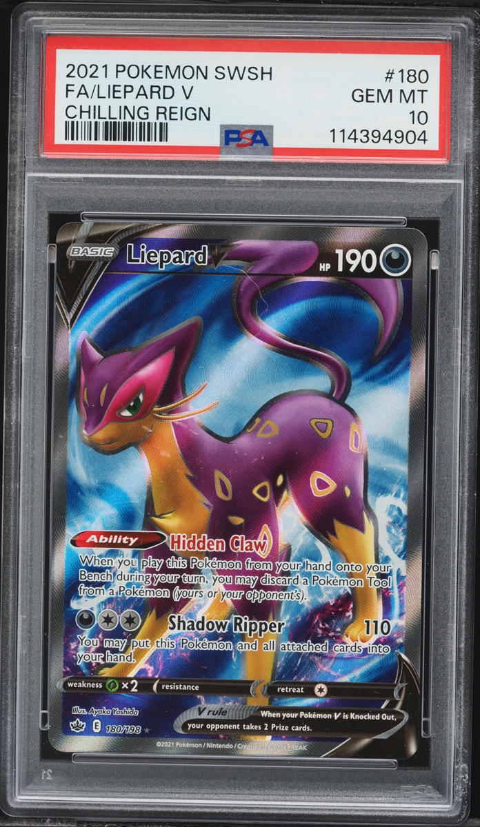 2021 Pokemon Sword & Shield Chilling Reign Full Art Liepard V #180 PSA 10 GEM MINT