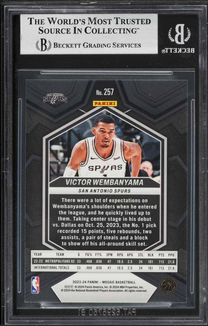 2023 Panini Mosaic Victor Wembanyama ROOKIE #257 BGS 9 MINT