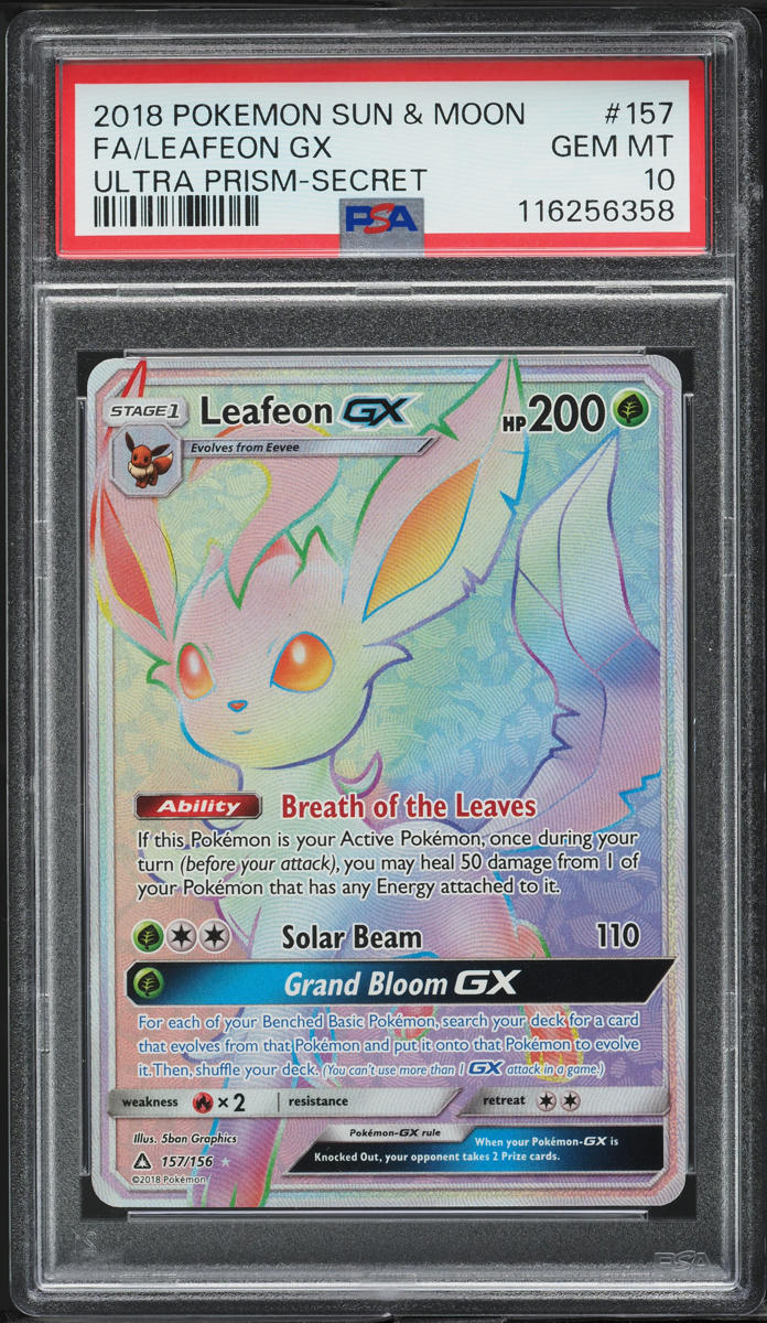 2018 Pokemon Sun & Moon Ultra Prism Rainbow Rare Leafeon GX #157 PSA 10 GEM MINT