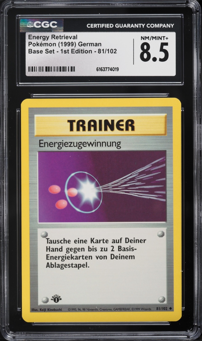 1999 Pokemon German Base Set 1st Edition Energy Retrieval #81 CGC 8.5 NM-MT+