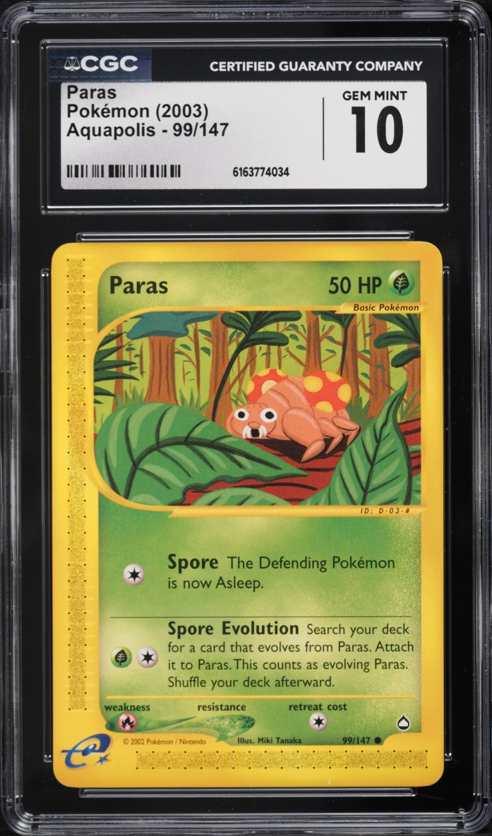 2003 Pokemon Aquapolis Paras #99 CGC 10 GEM MINT