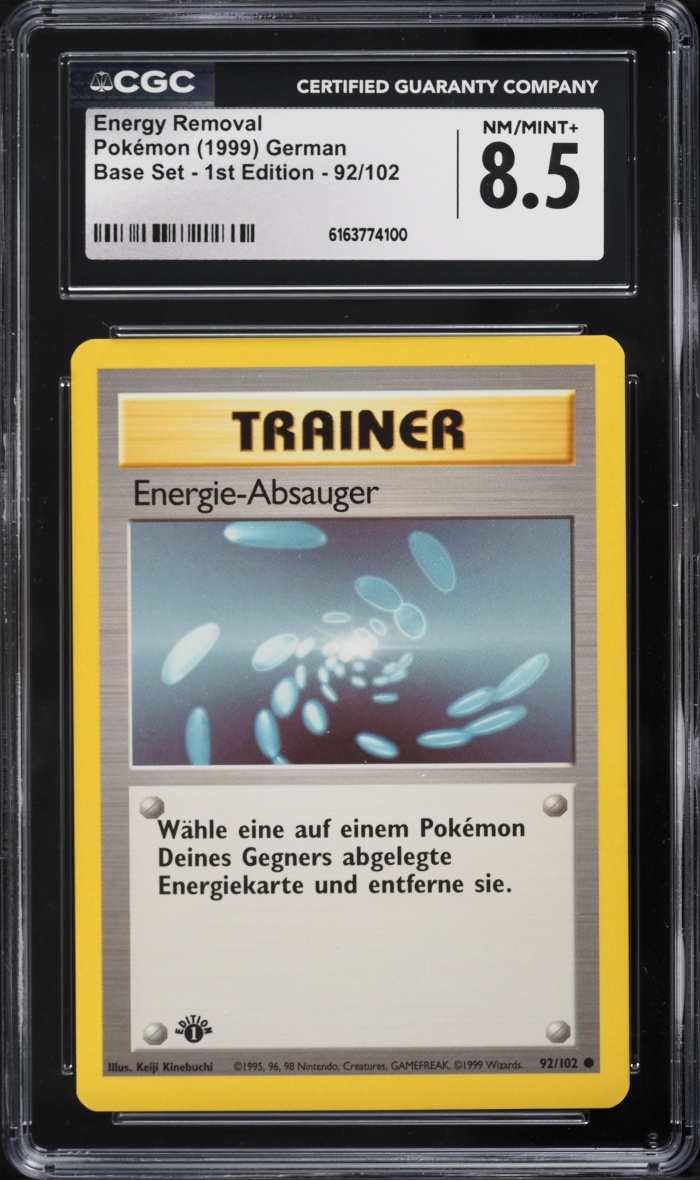 1999 Pokemon German Base Set 1st Edition Energy Removal #92 CGC 8.5 NM-MT+