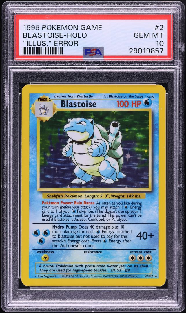 1999 Pokemon Base Set Holo Illustrator Error Blastoise #2 PSA 10 GEM MINT