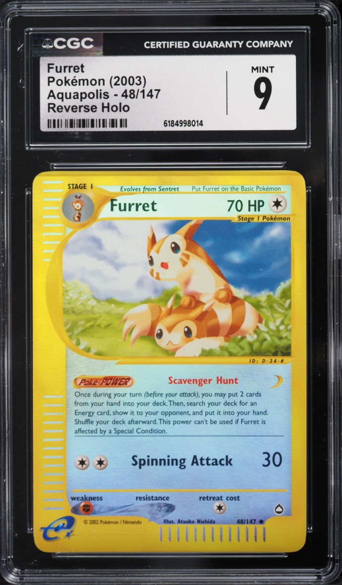 2003 Pokemon Aquapolis Reverse Holo Furret #48 CGC 9 MINT