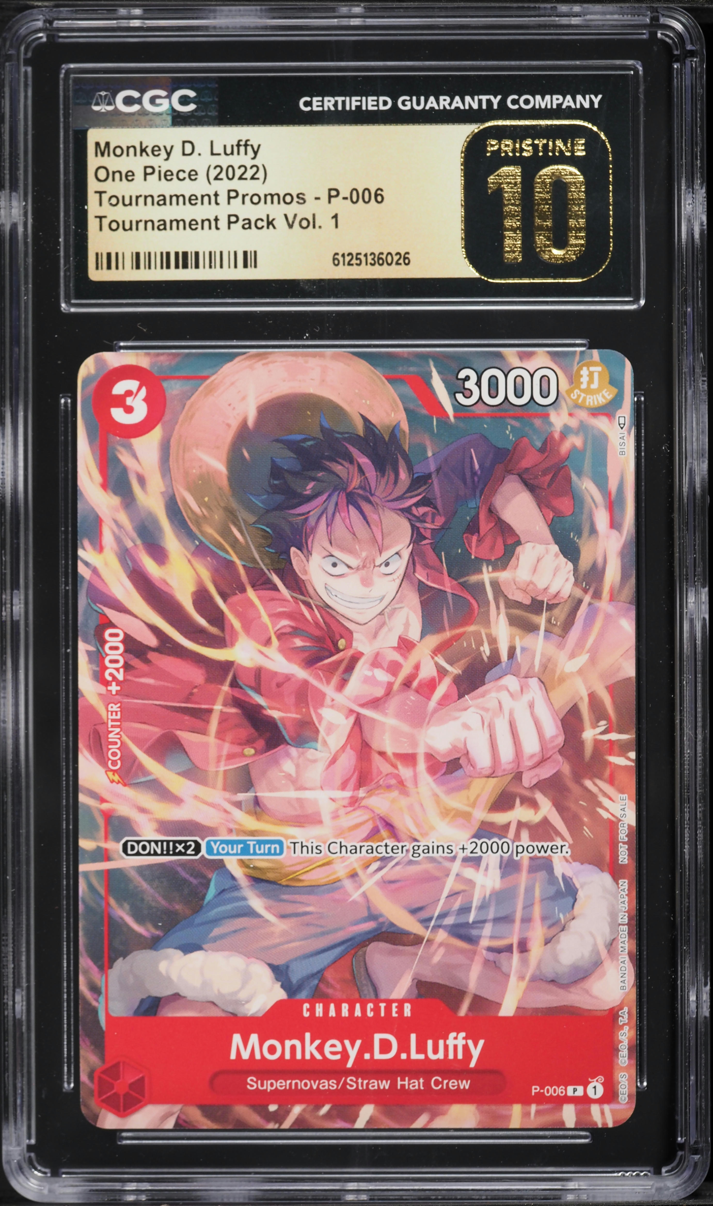 2022 One Piece Tournament Promo Pack Vol. 1 Monkey D. Luffy #P-006 CGC 10 PRISTINE