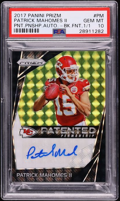 2017 Panini Prizm Patented Penmanship Black Finite Patrick Mahomes ROOKIE AUTO 1/1 #PM PSA 10