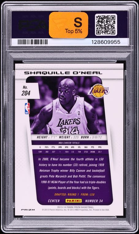 2013 Panini Prizm Gold Shaquille O'Neal /10 #204 PSA 10 GEM MINT