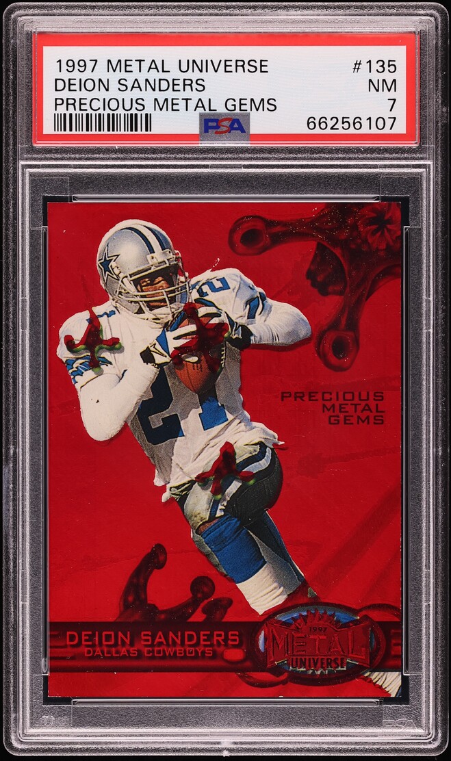 1997 Metal Universe Precious Metal Gems PMG Red Deion Sanders /150 #135 PSA 7 NRMT