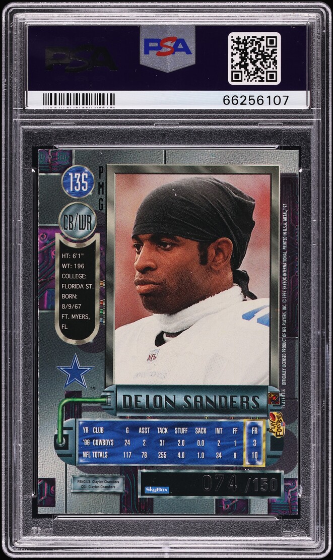 1997 Metal Universe Precious Metal Gems PMG Red Deion Sanders /150 #135 PSA 7 NRMT