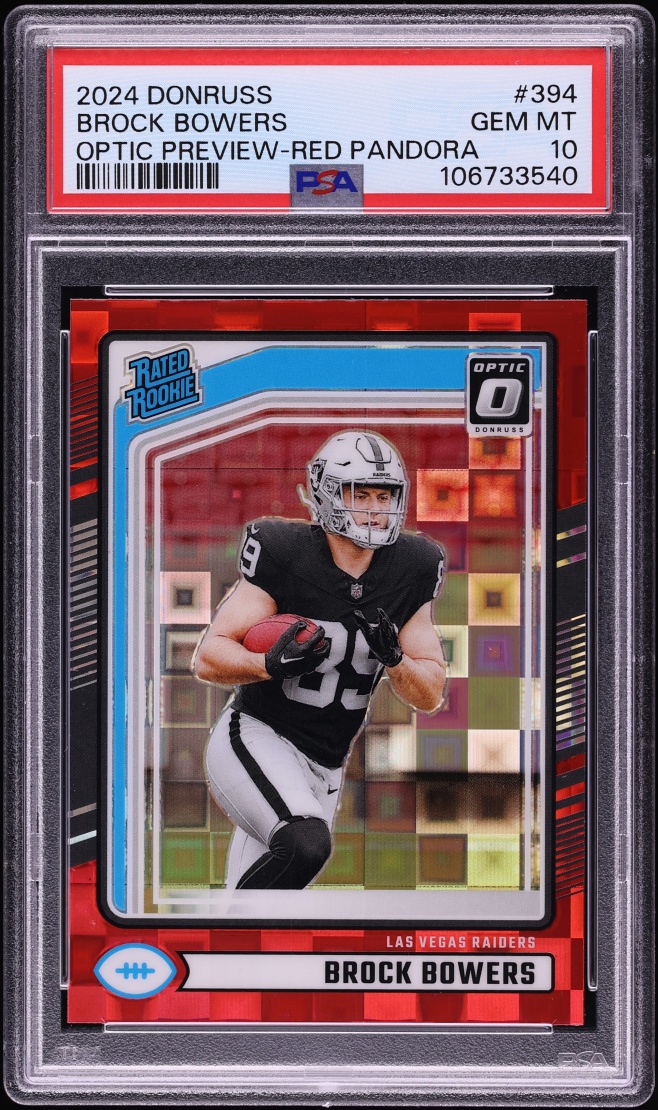 2024 Donruss Optic Preview Red Pandora Prizm Brock Bowers ROOKIE #394 PSA 10 GEM MINT