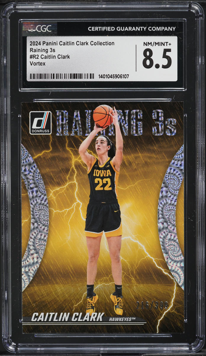 2024 Panini Collection Raining 3s Vortex Caitlin Clark /399 #R2 CGC 8.5 NM-MT+