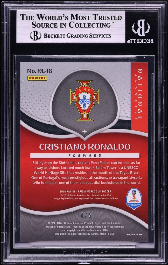 2018 Panini Prizm World Cup National Landmarks Gold Power Cristiano Ronaldo /5 #18 BGS 9 MINT